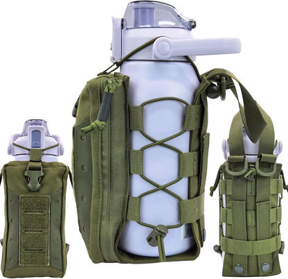 Molle Water Bottle Holder Pouch, 16-77 oz Adjustable Capacity Tactical Bottle Bag, Compatible with Backpack, Vest, Belt for Outdoor Activities
