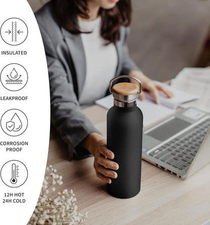 Bambaw 24 oz Stainless Steel Water Bottle, Insulated Metal Water Bottle Wide Mouth, Great for Hiking & Travel, With Handle Easy to Carry, Rust-Resistant & Durable (Aegean Blue)