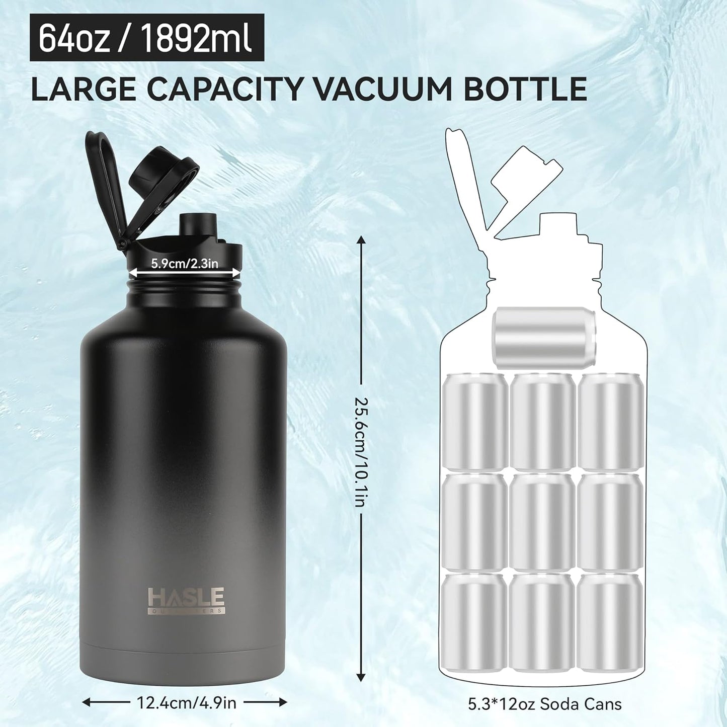HASLE OUTFITTERS 32 oz Insulated Water Bottle Stainless Steel Double Walled Vacuum Sports Water Bottle with 2 Lids (Straw and Spout Lid) for Gym Camping Hiking(Black,1)