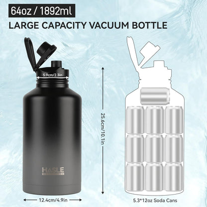 HASLE OUTFITTERS 32 oz Insulated Water Bottle Stainless Steel Double Walled Vacuum Sports Water Bottle with 2 Lids (Straw and Spout Lid) for Gym Camping Hiking(Black,1)