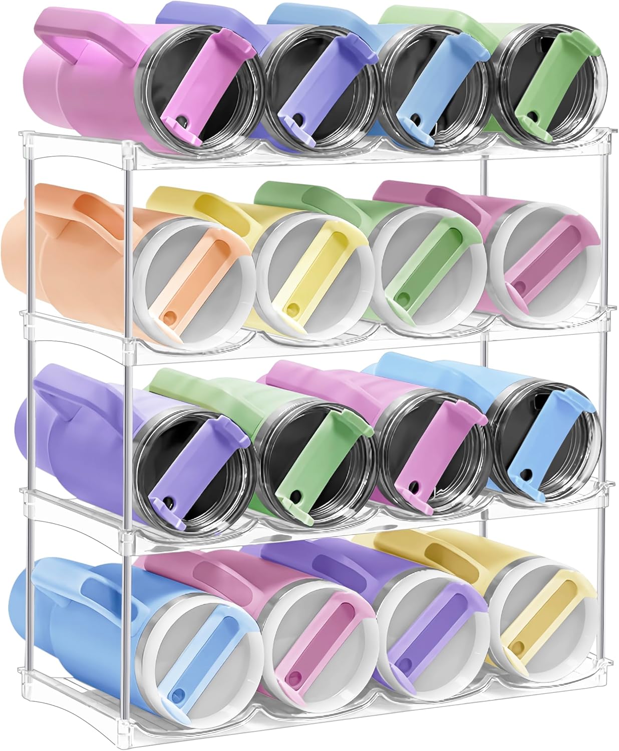 Stackable Water Bottle Organizer for Cabinet - Acrylic Tumbler Organizer Storage Rack for Stanley 40oz, Stanley Cup Holder, Pantry Kitchen Organizers and Storage for Stanley Cup, Holds 12 Bottles