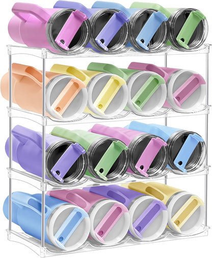 Stackable Water Bottle Organizer for Cabinet - Acrylic Tumbler Organizer Storage Rack for Stanley 40oz, Stanley Cup Holder, Pantry Kitchen Organizers and Storage for Stanley Cup, Holds 12 Bottles