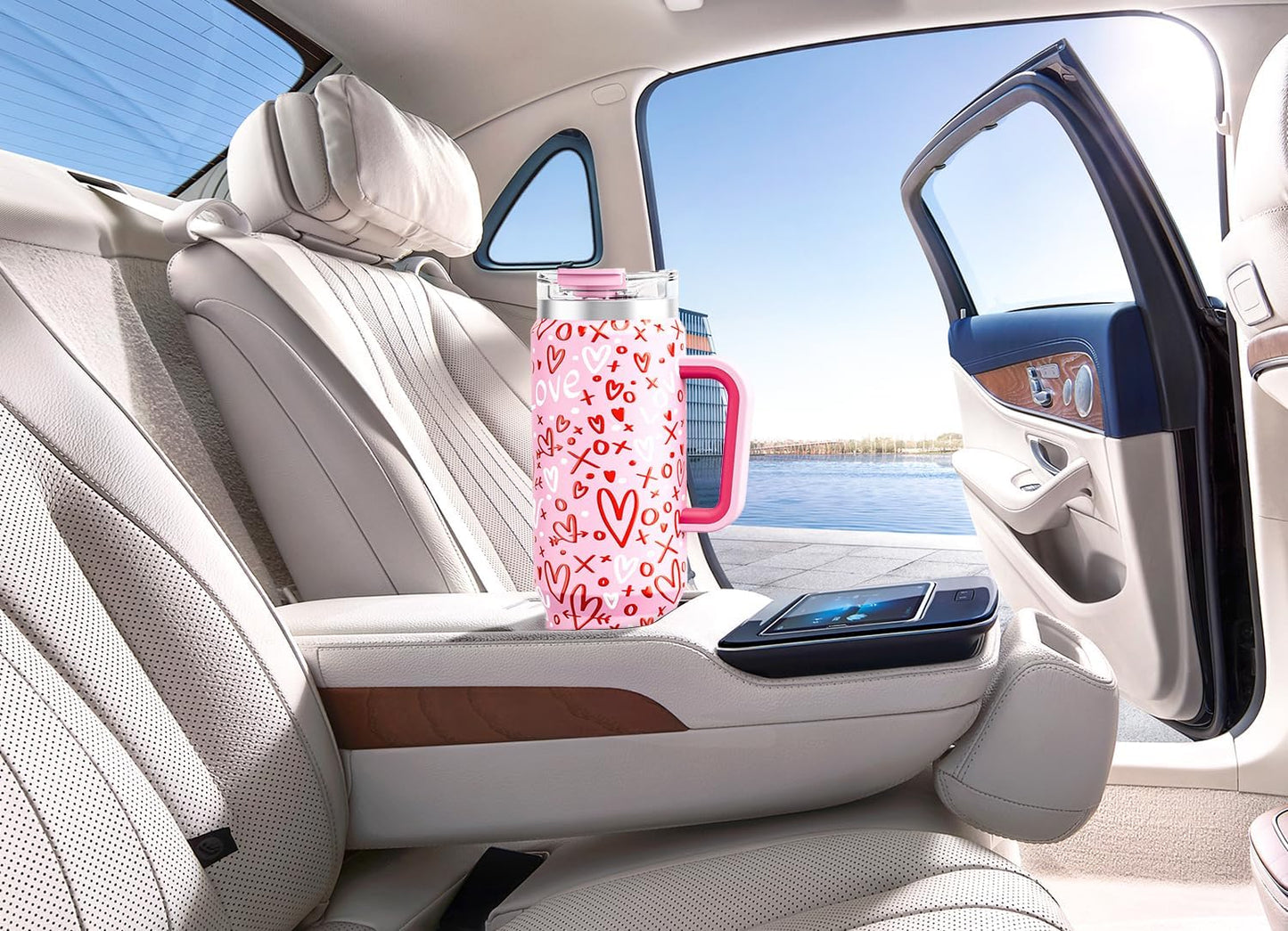 Meoky 32 oz Tumbler with Handle, Insulated Tumbler with Lid and Straw, Stainless Steel Travel Mug, Keeps Cold for 24 Hours, 100% Leak Proof, Fits in Car Cup Holder (Night)