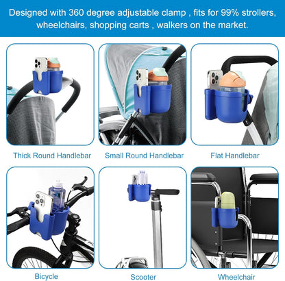 Accmor Stroller Cup Holder with Phone Holder, Bike Cup Holder, Universal Cup Holder for Uppababy Nuna Doona Strollers, 2-in-1 Cup Holder for Walker, Wheelchair, Scooter - Colors B
