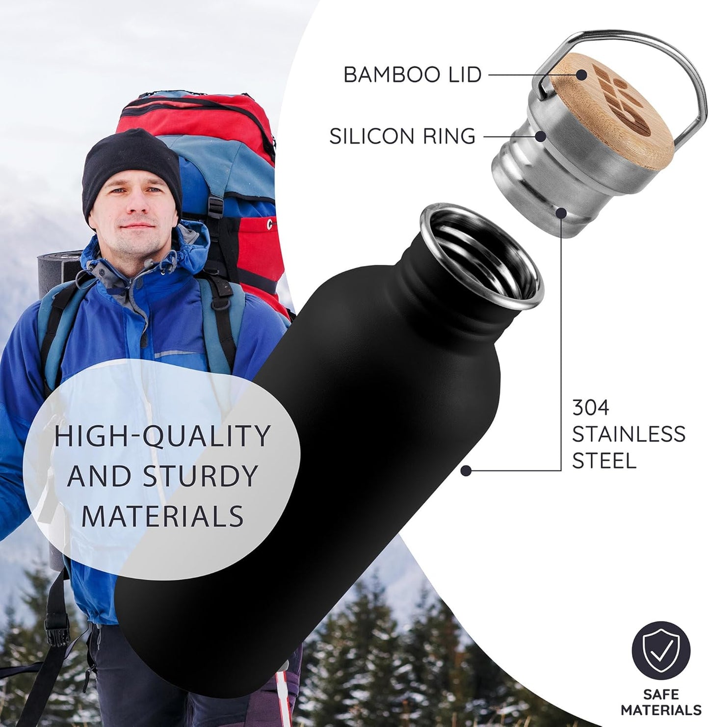 Bambaw Stainless Steel Water Bottles 32 oz, Non-insulated Single Wall Metal Water Bottle Stainless Steel, Reusable & Eco Friendly, Dishwasher Safe – Silver | Non-insulated