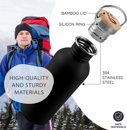 Bambaw Stainless Steel Water Bottles 32 oz, Non-insulated Single Wall Metal Water Bottle Stainless Steel, Reusable & Eco Friendly, Dishwasher Safe – Silver | Non-insulated
