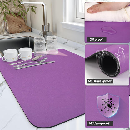 HotLive Dish Drying Mat for Kitchen Counter, Heat Resistant Drainer Mats with Non-slip Rubber Backed, Hide Stain Kitchen Super Absorbent Draining Mat, Easy to Clean Dish Rack Pad, Dark Grey 16"x18"