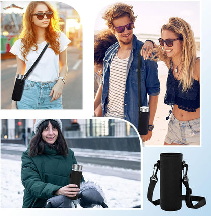 FillTouch 2 Pack Insulated Neoprene Water Bottle Holder Carrier with Adjustable Strap - Hands Free Sling Bag for 17oz/500ml Standard Bottles for Walking, Gym, Hiking, Commuting