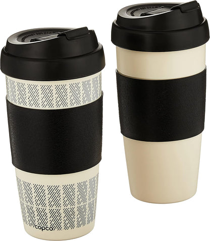 Copco 5237160 Reusable, Insulated Double Wall Travel Mugs 16-ounce White/Black , 2 Count ( Pack of 1)