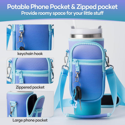 linmaya Water Bottle Carrier Bag for Stanley Cup 40/30oz with Phone Holder Pockets,Neoprene Water Bottle Cross-body Bag with Adjustable Shoulder & Hand Strap Stanley Cup Accessories