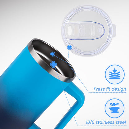 DOMICARE 40 oz Tumbler with Handle and Straw, Stainless Steel Tumbler with Lid and Straw, Reusable Vacuum Insulated Cup, Travel Coffee Mug, Blue, 1Pack