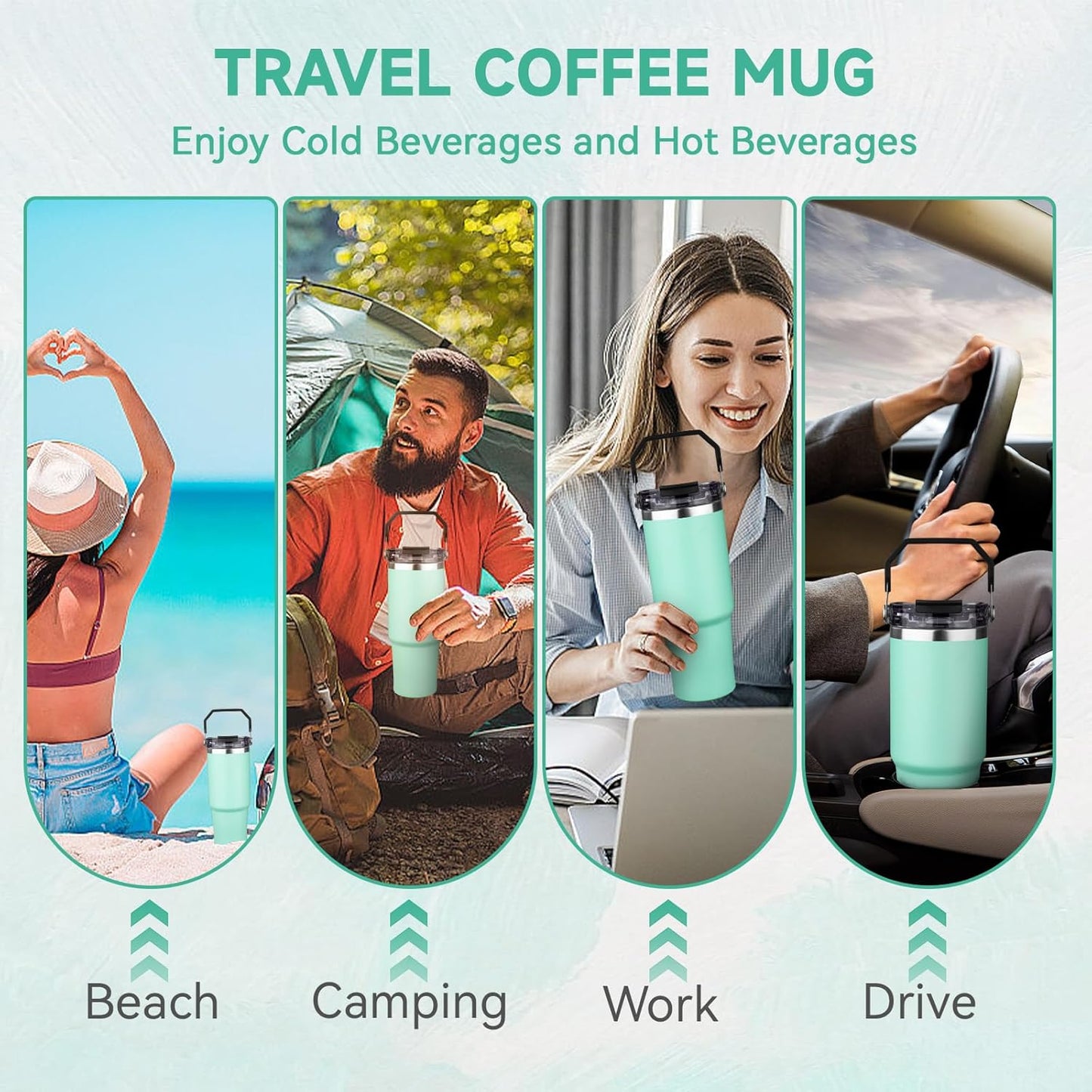 30oz Tumbler with Handle and Flip Straw Lid Double Wall Insulated Travel Coffee Mug Stainless Steel Vacuum Insulated Coffee Tumbler Cup for Hot and Cold Beverages,Leak-proof&BPA-free (30oz,Black)