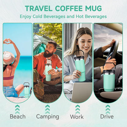 30oz Tumbler with Handle and Flip Straw Lid Double Wall Insulated Travel Coffee Mug Stainless Steel Vacuum Insulated Coffee Tumbler Cup for Hot and Cold Beverages,Leak-proof&BPA-free (30oz,Black)