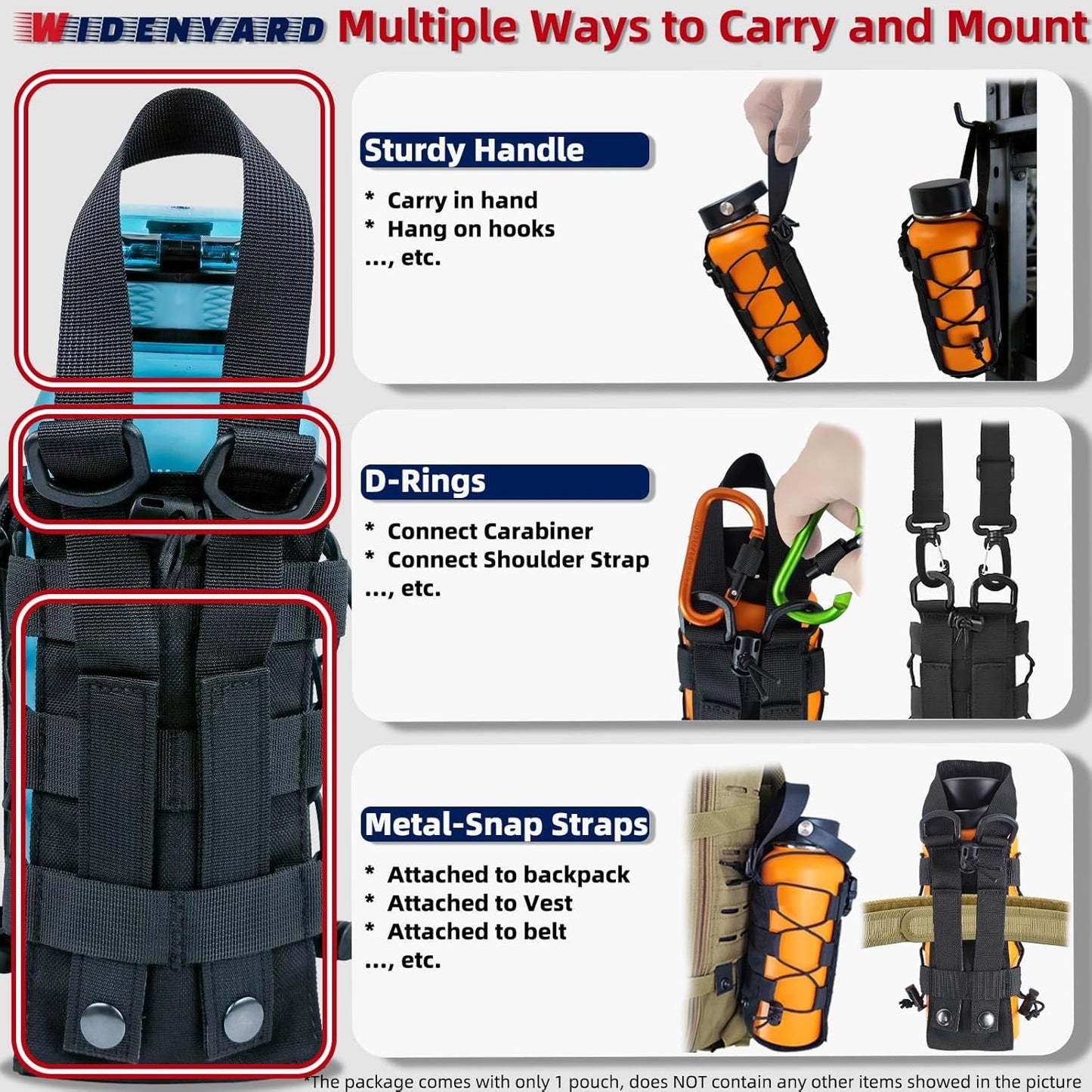 Molle Water Bottle Holder Pouch, 16-77 oz Adjustable Capacity Tactical Bottle Bag, Compatible with Backpack, Vest, Belt for Outdoor Activities