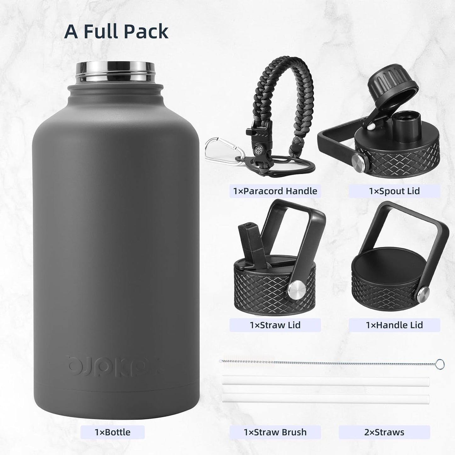 BJPKPK Insulated Water Bottles with Straw Lid, 40oz Stainless Steel Water Bottles with 3 Lids, BPA Free Leakproof Thermo, Tumblers, Cups for Sports, Gym- Midnight - Colors A