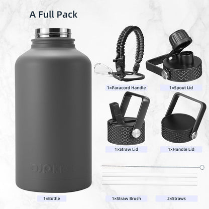 BJPKPK Insulated Water Bottles with Straw Lid, 40oz Stainless Steel Water Bottles with 3 Lids, BPA Free Leakproof Thermo, Tumblers, Cups for Sports, Gym- Midnight - Colors A