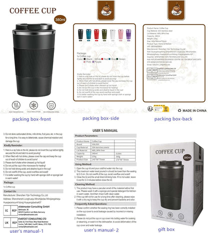 YINJOYI 12oz Travel Coffee Cups Insulated Tumbler Thermal Mug to Go with Lid Leak Proof Reusable Stainless Steel Coffee Mug Spill Proof for Hot and Iced Cold Drinks (Red, 380ml)