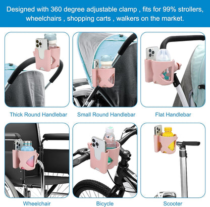 Accmor Stroller Cup Holder, Universal Cup Holder for Walker Wheelchair Bike, 360° Rotatable Stroller Cup Holder Attachment Accessories for Walker, Wheelchair, Scooter