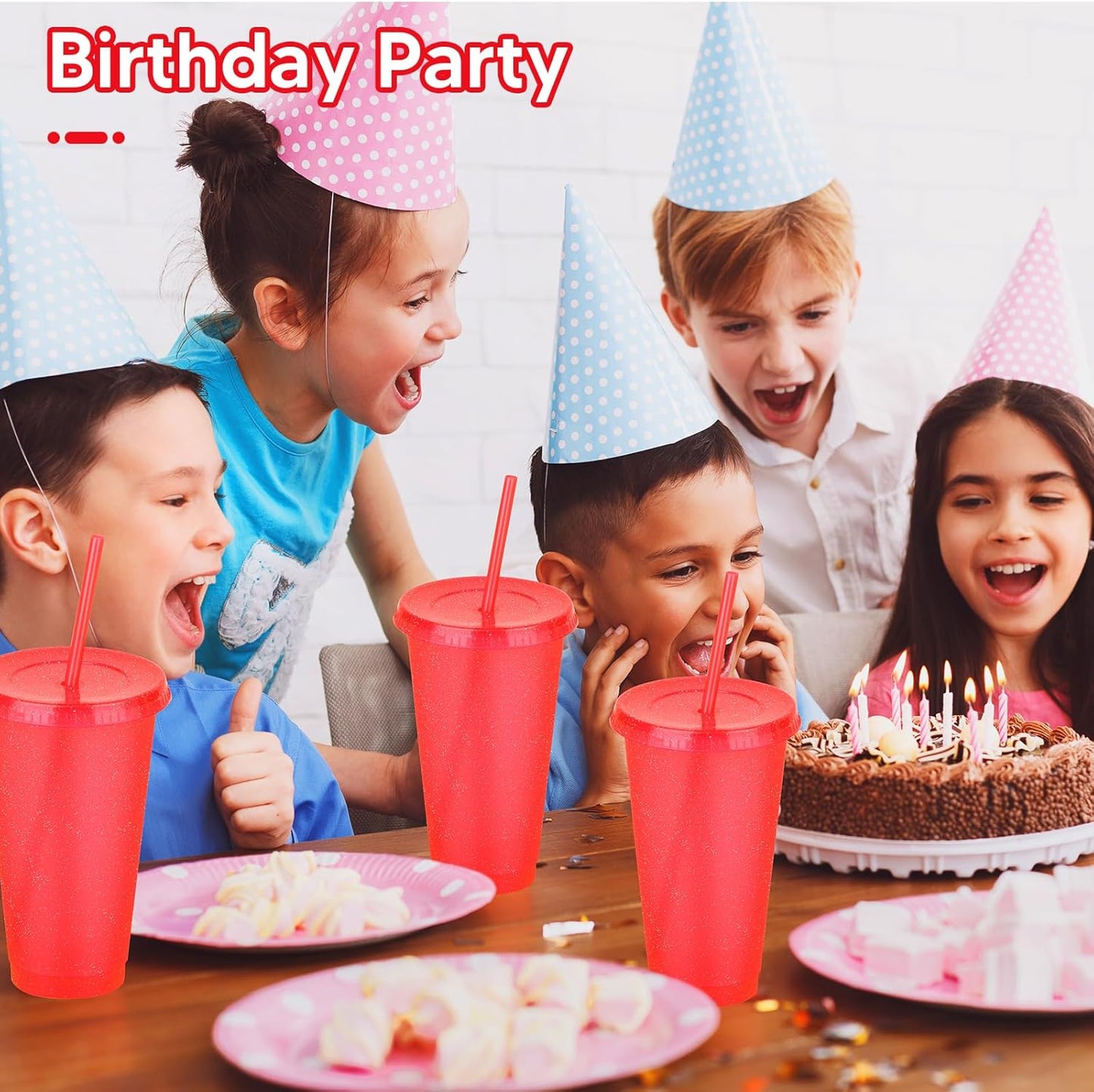 24 Pack Plastic Tumblers with Lids and Straw, Reusable Cups with Lids and Straws Colorful Cups for Cold Drink Iced Coffee, Plastic Tumbler Bulk for Party Birthday Gifts (24 oz, Stylish Colors)