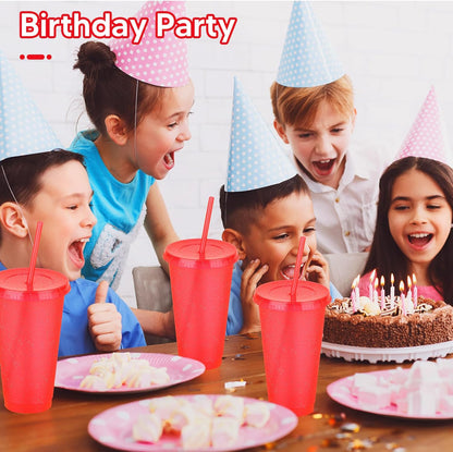 24 Pack Plastic Tumblers with Lids and Straw, Reusable Cups with Lids and Straws Colorful Cups for Cold Drink Iced Coffee, Plastic Tumbler Bulk for Party Birthday Gifts (24 oz, Stylish Colors)