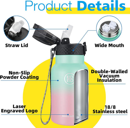 Han's Bottle Sports Water Bottle - 24 Oz, Straw Lid, Leak Proof, Vacuum Insulated Stainless Steel, Double Walled, Thermo Mug,Black