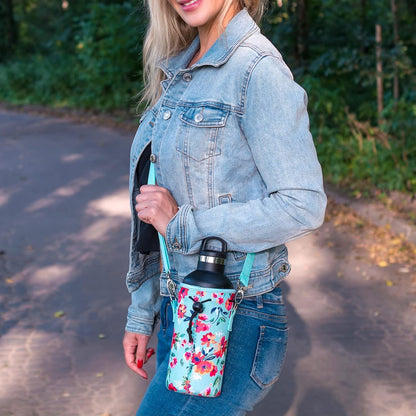 Made Easy Kit Neoprene Water Bottle Carrier Holder with Adjustable Shoulder Strap for Insulating & Carrying Water Container Canteen Flask Available in 5 Sizes (Black, M (16oz-22oz))