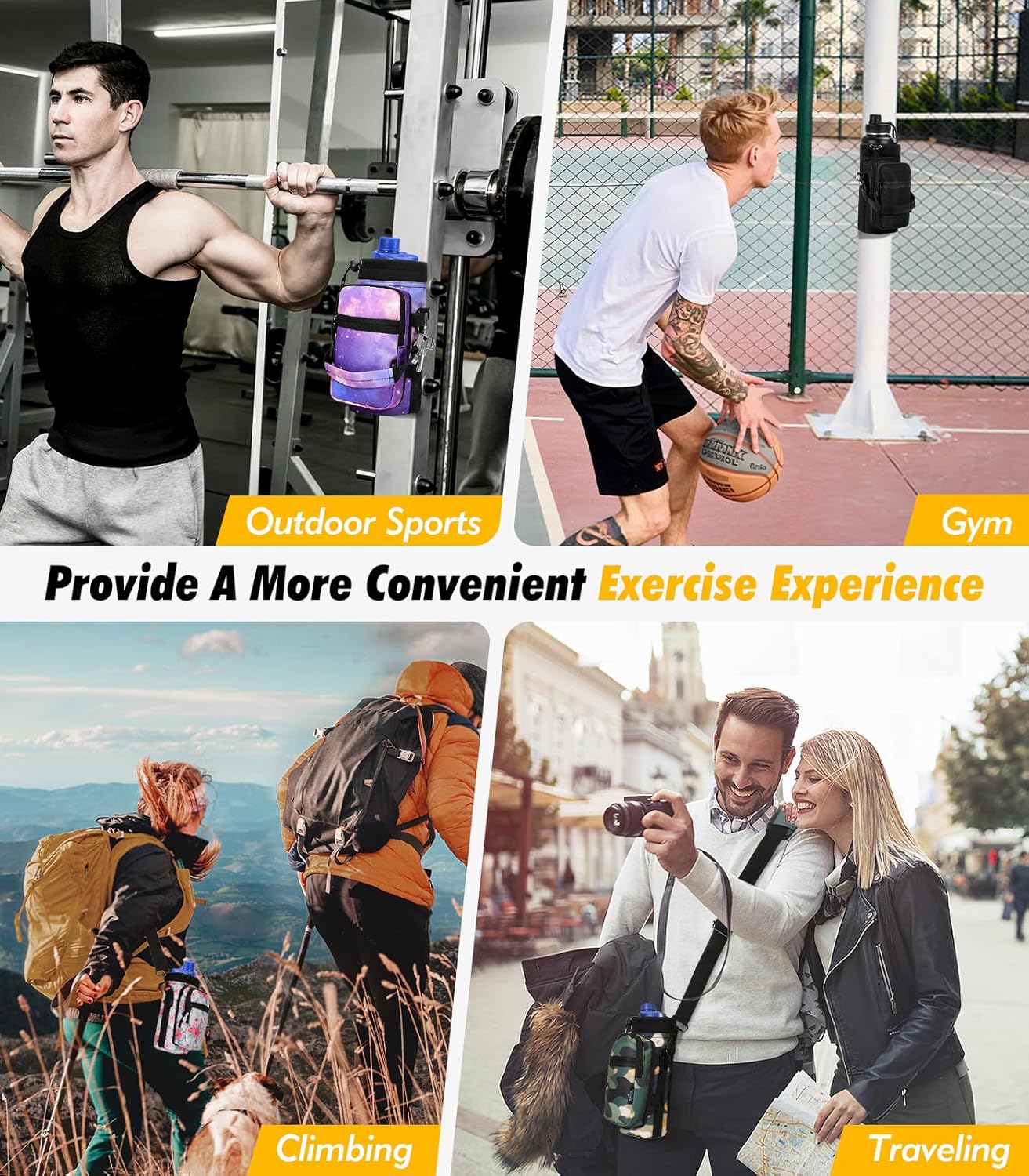 Nuovoware Water Bottle Carrier Bag,25oz/40oz/64oz Bottle Pouch Holder,Adjustable Shoulder Hand Strap 2 Pocket Sling Neoprene Sleeve Sports Accessories for Hiking Travelling Camping