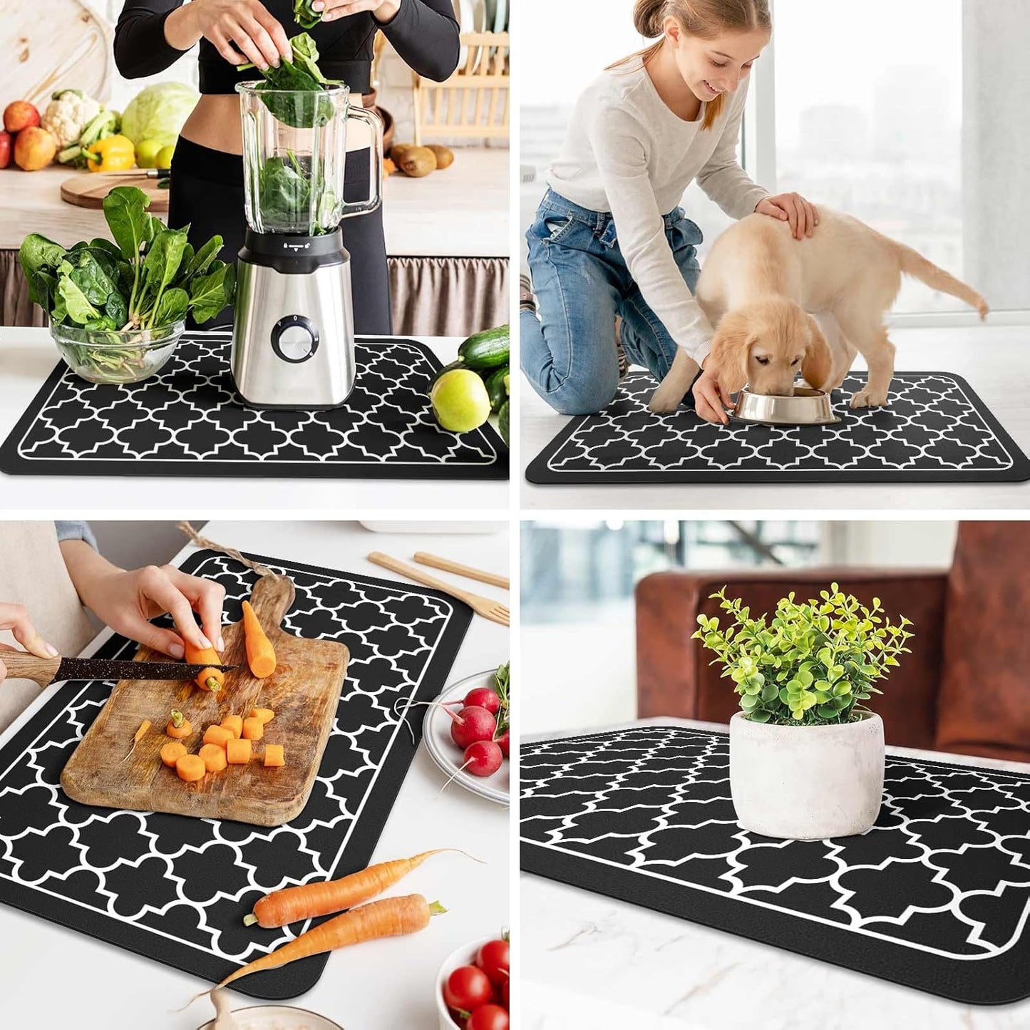 WISELIFE Dish Drying Mat Super Absorbent Drying Mat Large Dish Drying Mats for Kitchen Counter Easy Clean Dish Mat Kitchen Drying Mat15"x 18" Stylish Grey