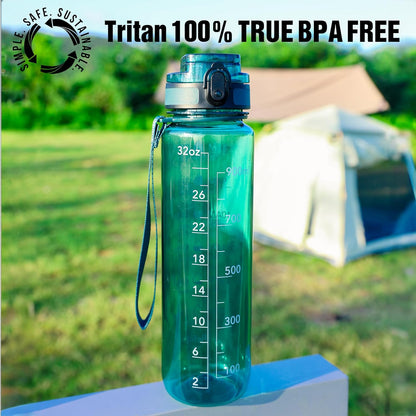 OLDLEY Water Bottle, 32oz Motivational Sports Water Bottle with Time Marker - Times to Drink - Tritan, BPA Free, Wide Mouth Leakproof, Clear (1 Bottle)