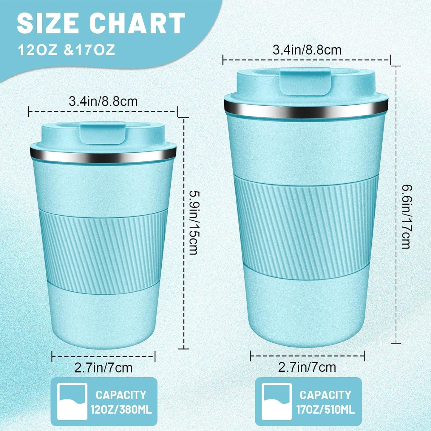 DUBUXW Insulated Coffee Tumblers with Flip Lid 12oz / 17oz, Stainless Steel Travel Coffee Mug Leak Proof, Vacuum Insulated Coffee Mug Reusable Cup, Keeps Cold and Hot for Coffee Tea