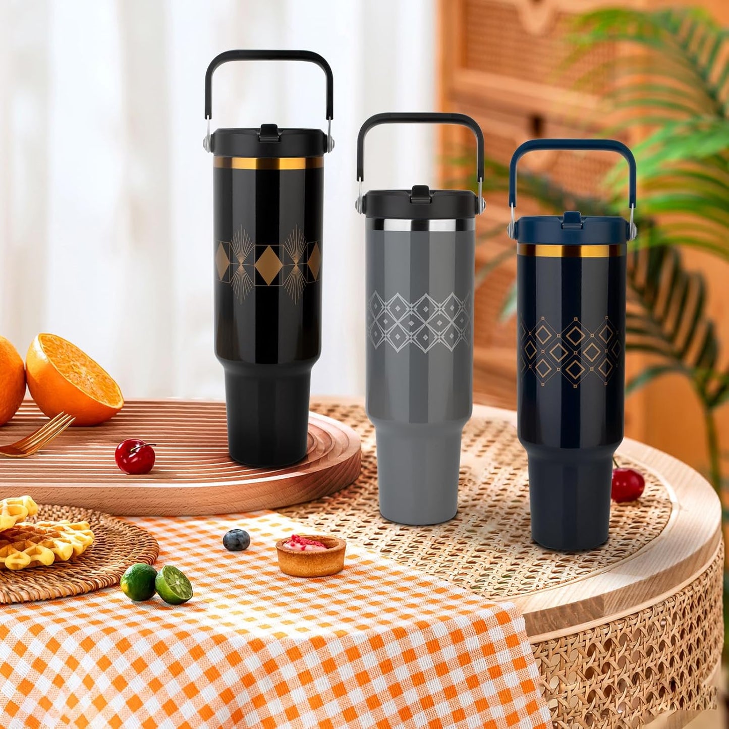 40 oz Insulated Tumbler with Top Handle and Flip Straw, Vacuum Insulated Stainless Steel Cup with Leak-Proof Lid, Sweat-Free, Fits Cup Holder, Keeps Ice Cold up to 30 Hours