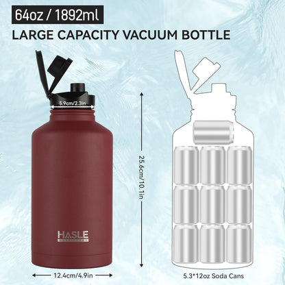 HASLE OUTFITTERS 32 oz Insulated Water Bottle Stainless Steel Double Walled Vacuum Sports Water Bottle with 2 Lids (Straw and Spout Lid) for Gym Camping Hiking(Black,1)