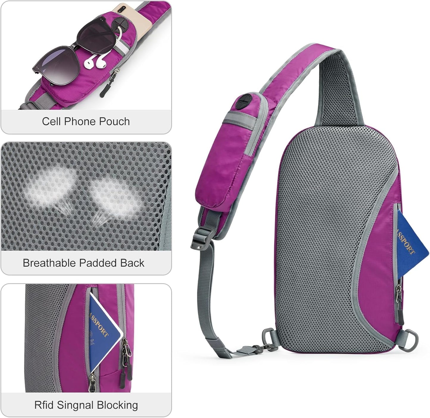 G4Free Sling Bag RFID Blocking Lightweight Crossbody Backpack Chest Shoulder Bag for Travel Sports Running