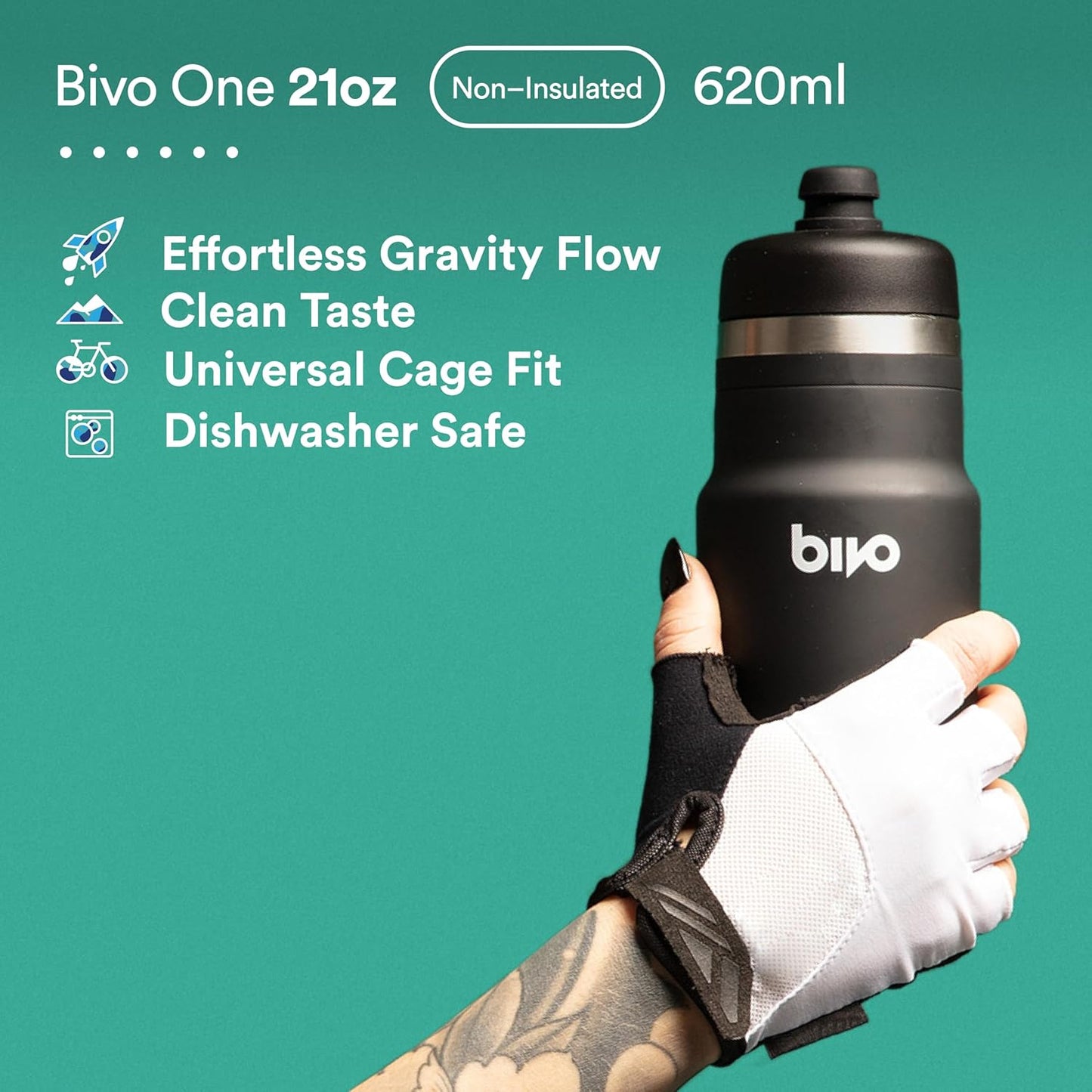 Bivo One 21oz Non Insulated Stainless Steel Bike Water Bottle - Lightweight for Cycling, Travel, Kids - No Plastic Taste, Fits Most Cages, Dishwasher Safe - (Raw)