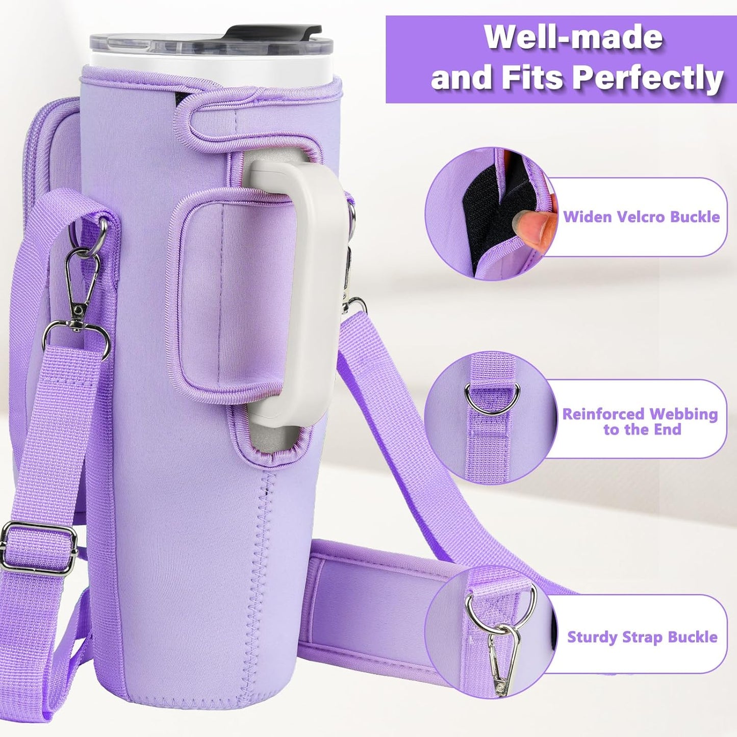 LEFOR·Z Water Bottle Carrier Bag with Phone Pocket Compatible with Stanley/Meoky 40 oz Tumbler with Handle,Water Bottle Holder Pouch with Adjustable Strap Compatible with Stanley Cup Accessories