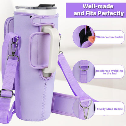 LEFOR·Z Water Bottle Carrier Bag with Phone Pocket Compatible with Stanley/Meoky 40 oz Tumbler with Handle,Water Bottle Holder Pouch with Adjustable Strap Compatible with Stanley Cup Accessories