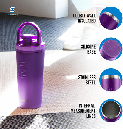 Ice Shaker Insulated Stainless Steel Shaker Bottle | 26oz, Black | Cold for 30+ Hours | Insulated Cup with Twist-on Agitator | Odor-Free Bottle for Protein Shakes, Water, Smoothies, Cocktails