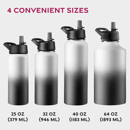 FineDine Water Bottle - Stainless Steel Insulated Water Bottle with Straw Lid, Flip Lid & Wide-Mouth Cap - Keeps Hot and Cold - 25 Oz / 739ml - Dreamy Purple