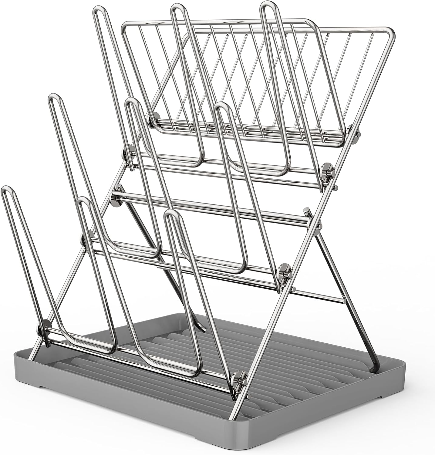 Vertical Baby Bottle Drying Rack, 9 Hooks Vertical Rack Dryer with Drainage Tray for Water Bottles, Drinking Glasses, Mugs, Cups, Foldable, Stainless Steel