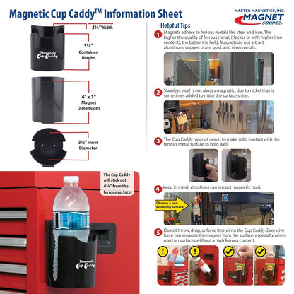 Master Magnetics Magnetic Cup Holder - Caddy for Bottles, Glasses, and Cans - Fits on Fridge, Lawnmower, Forklift, Cart, or Ladder - Heavy-Duty Magnet