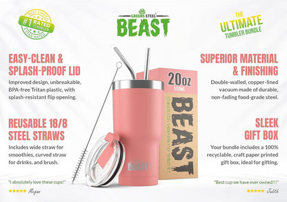 Beast 10 oz Tumbler Stainless Steel Vacuum Insulated Coffee Ice Cup Double Wall Travel Flask (Arctic White)