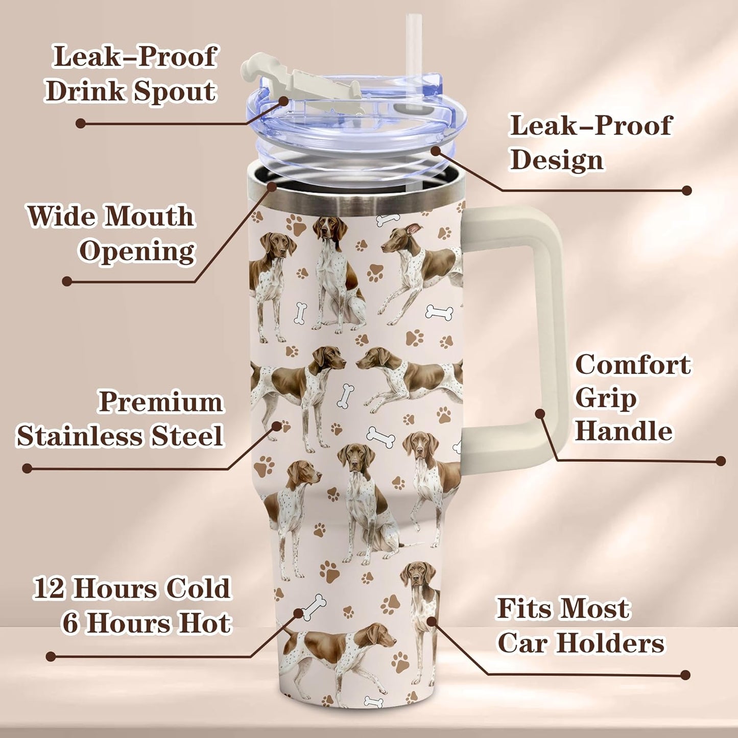 Beagle Gifts for Women Men, 40oz Stainless Steel Insulated Tumbler Travel Cup Mug, Funny and Unique Beagle Gifts for Dog Lover - Colors B