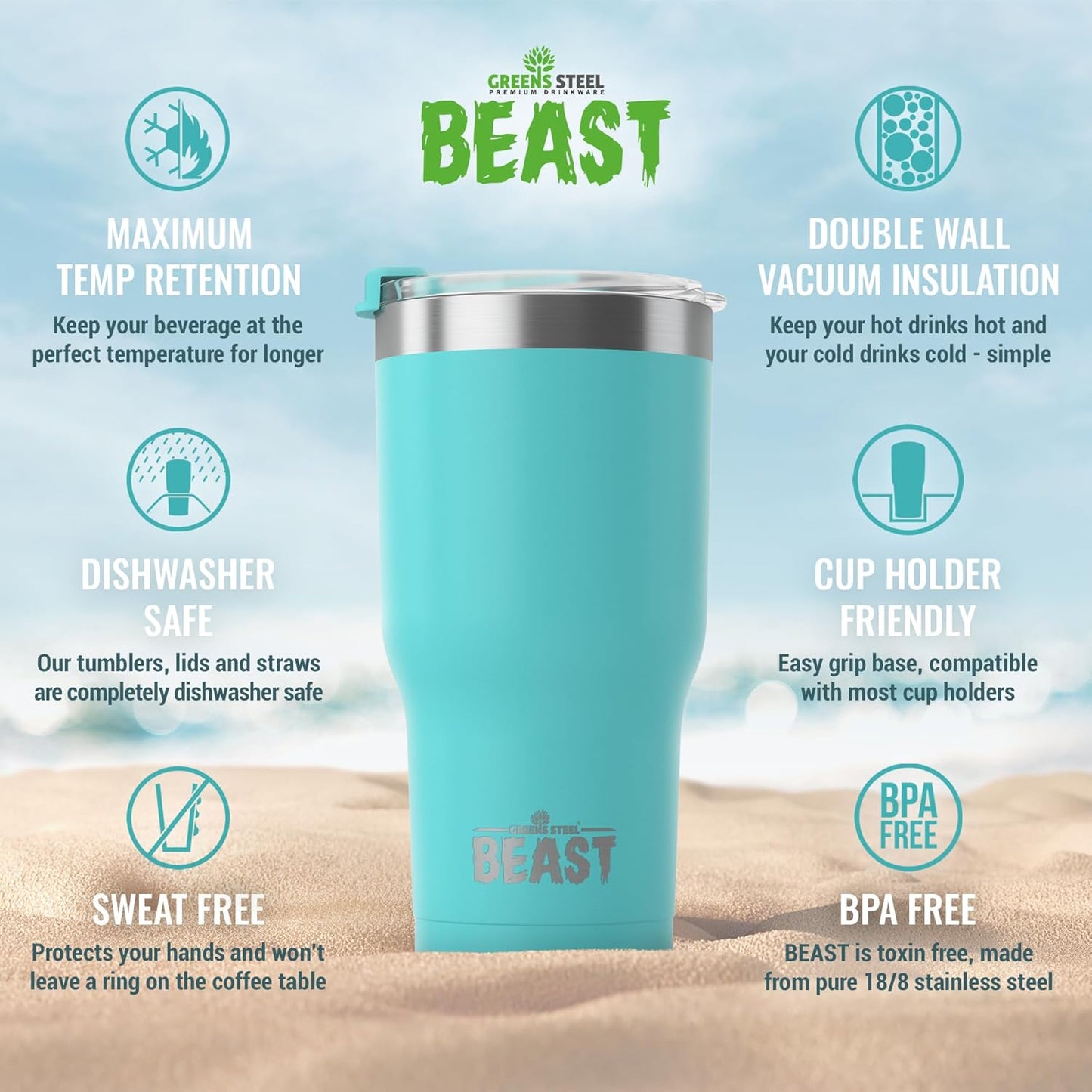 Beast 10 oz Tumbler Stainless Steel Vacuum Insulated Coffee Ice Cup Double Wall Travel Flask (Arctic White)