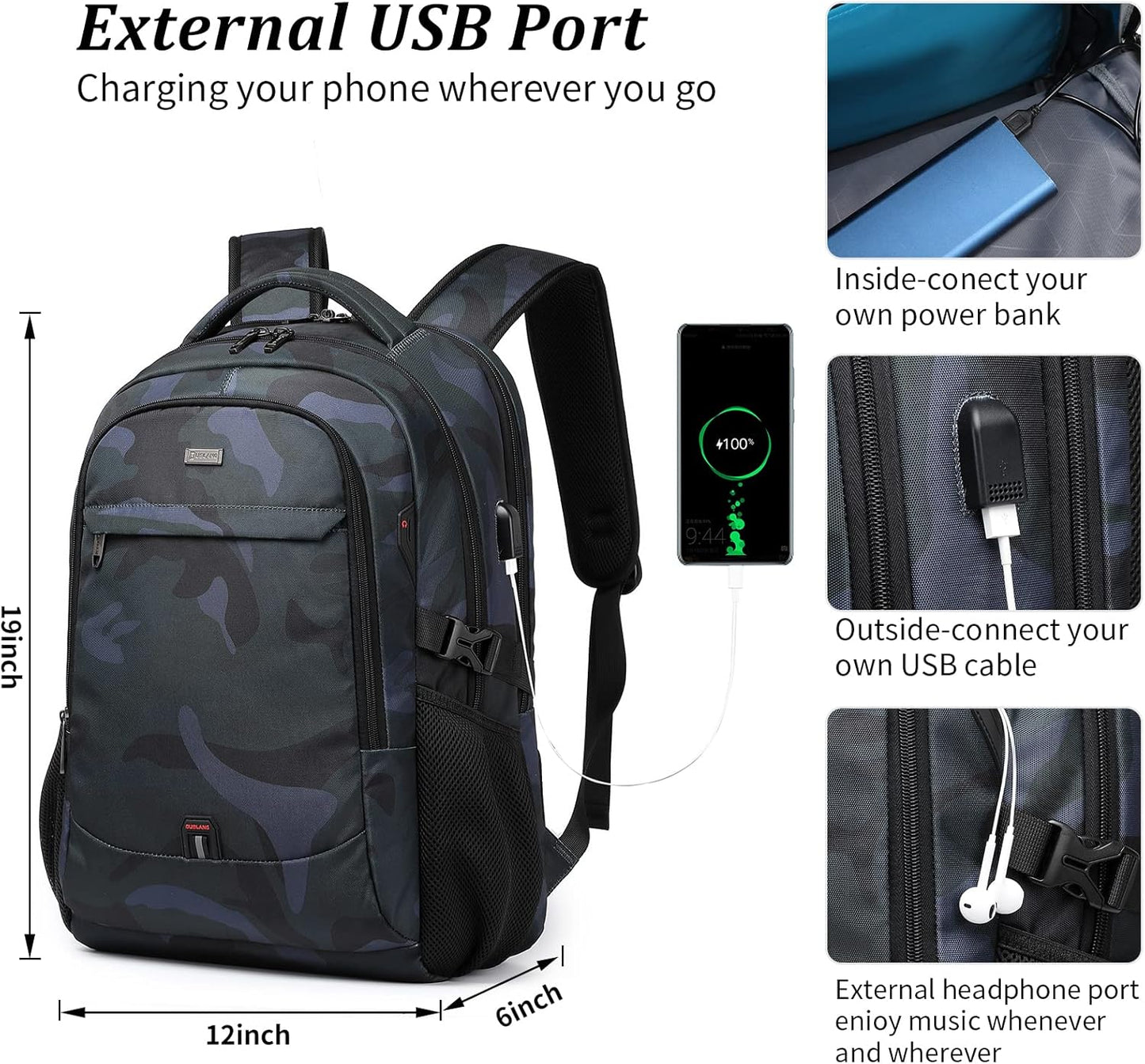 DUSLANG 17 Inch Laptop Backpack for Travel Water Resistant College Backpack for Men/Women Laptop Bag with USB Charging Port,Black - Colors B
