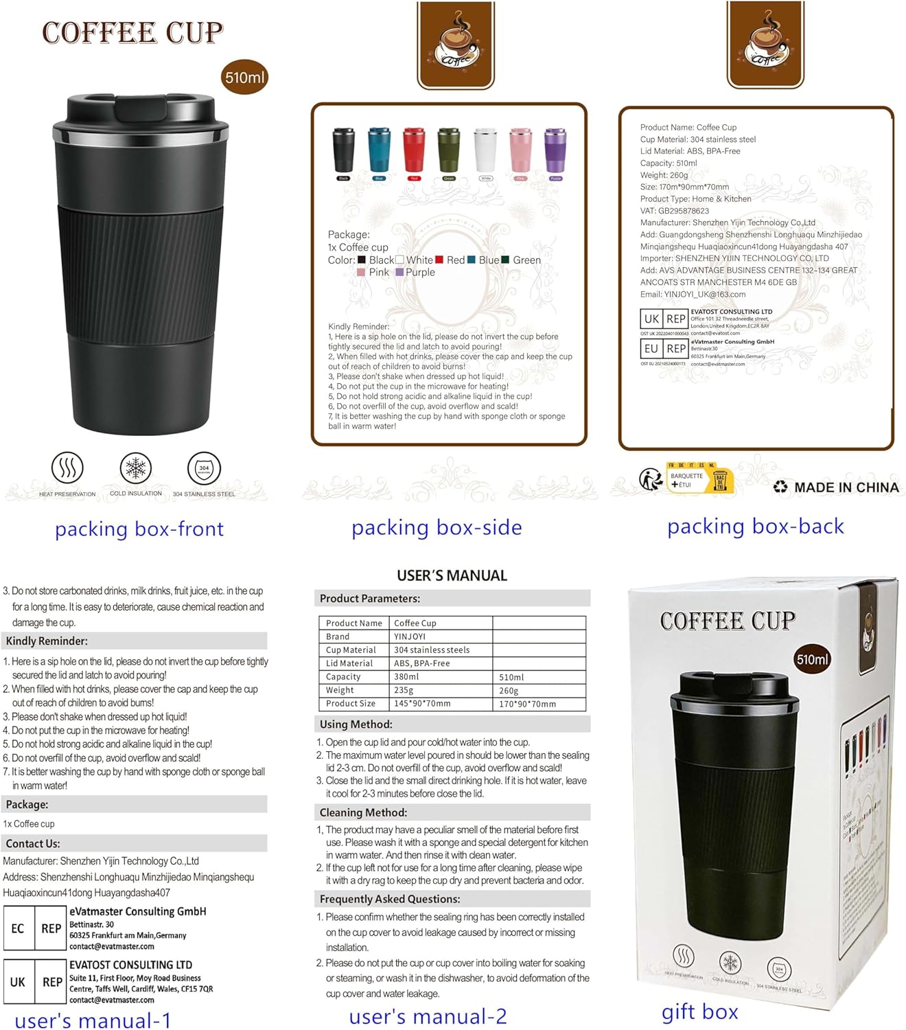 YINJOYI 12oz Travel Coffee Cups Insulated Tumbler Thermal Mug to Go with Lid Leak Proof Reusable Stainless Steel Coffee Mug Spill Proof for Hot and Iced Cold Drinks (Red, 380ml)