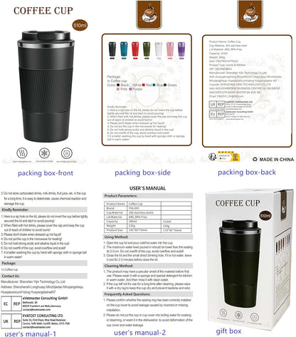 YINJOYI 12oz Travel Coffee Cups Insulated Tumbler Thermal Mug to Go with Lid Leak Proof Reusable Stainless Steel Coffee Mug Spill Proof for Hot and Iced Cold Drinks (Red, 380ml)