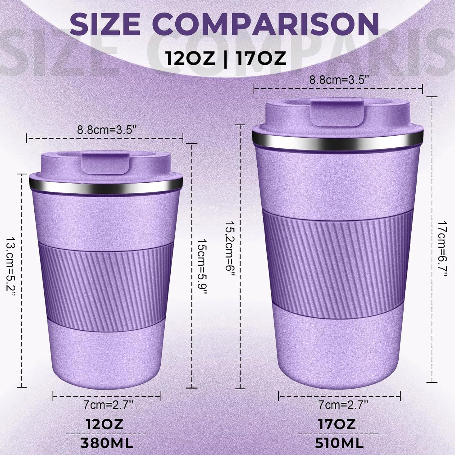 Insulated Coffee Tumbler 12 oz, Stainless Steel Coffee Mug with Lids, Travel Coffee Mug Leak Proof, Double Wall Vacuum Insulated Reusable Coffee Cup, Keep Drinks Hot and Cold (Sky Blue, 12 Ounces)