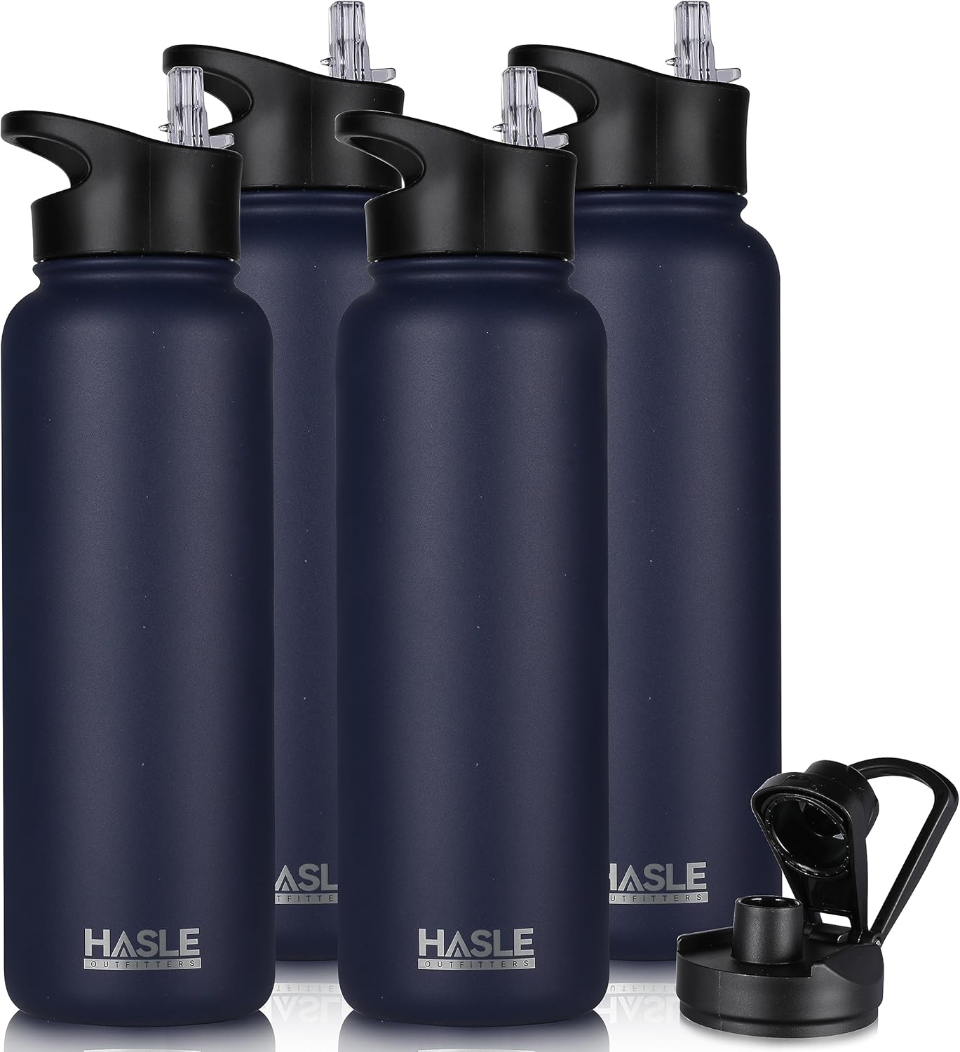 HASLE OUTFITTERS 32 oz Insulated Water Bottle Stainless Steel Double Walled Vacuum Sports Water Bottle with 2 Lids (Straw and Spout Lid) for Gym Camping Hiking(Black,1)