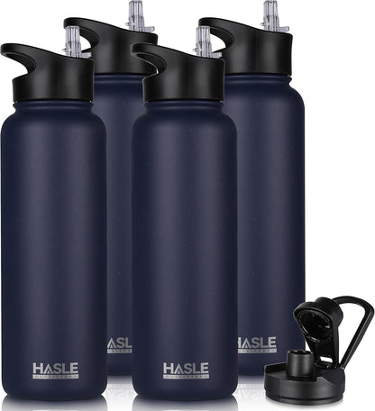 HASLE OUTFITTERS 32 oz Insulated Water Bottle Stainless Steel Double Walled Vacuum Sports Water Bottle with 2 Lids (Straw and Spout Lid) for Gym Camping Hiking(Black,1)