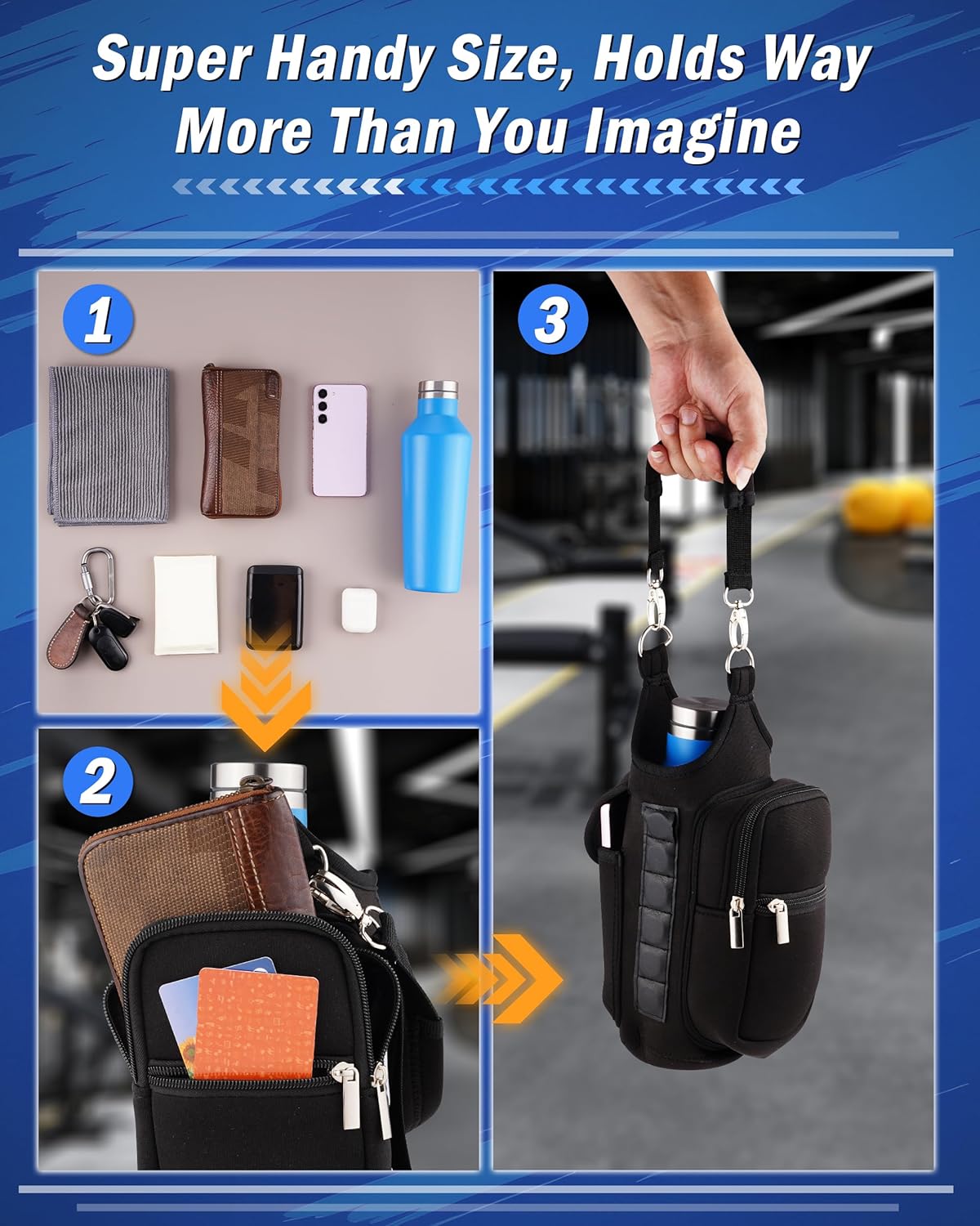 Gym Carrier, Magnetic Gym Pouch, Tumbler Carrier with Strap Phone Pockets, Fitness Portable Crossbody Bag with 6 Built-in Magnets, Gym Carrier with strap, Magnetic bag holder for Running Traval Sports